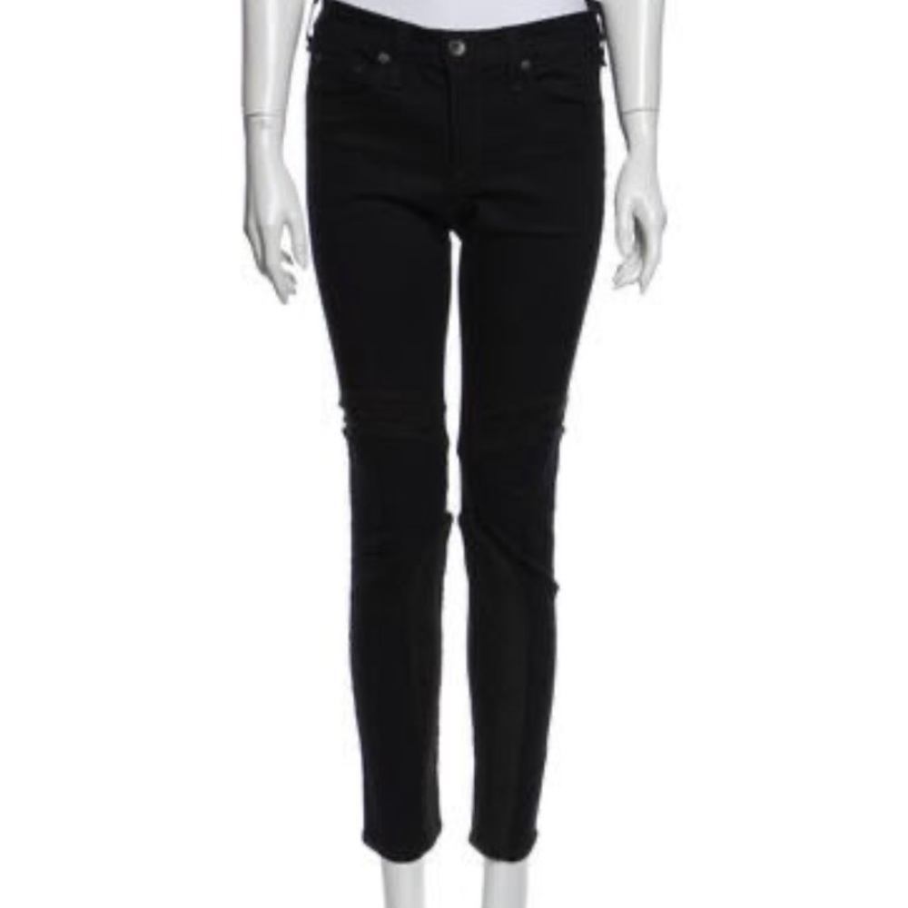 Rag & Bone dark wash skinny leg jeans with leather, size 28